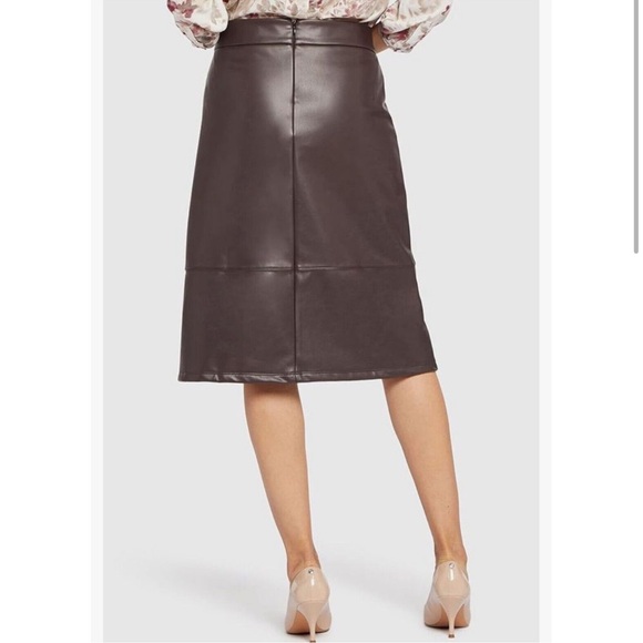 NYDJ sculpt her chocolate brown faux leather knee length skirt - Picture 2 of 14